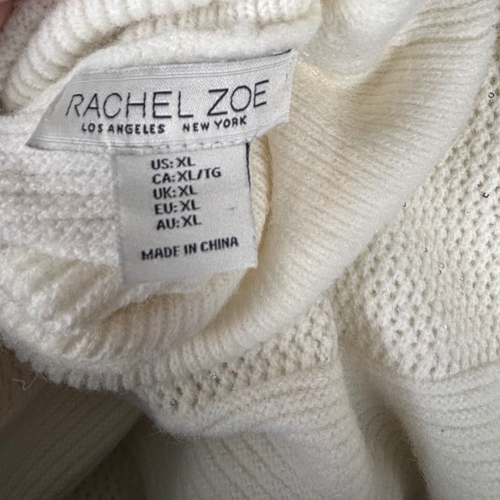 Rachel Zoe Sweater XL Winter White Luxe Chunky Sequin Turtleneck Cozy Sparkle - Picture 5 of 11